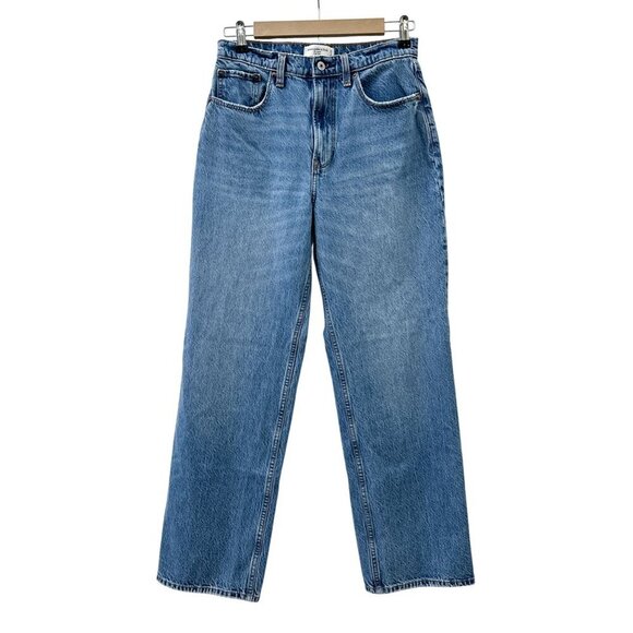 Abercrombie & Fitch The Loose High Rise Distressed Jeans Acid Wash Denim Women 2 - Picture 1 of 15